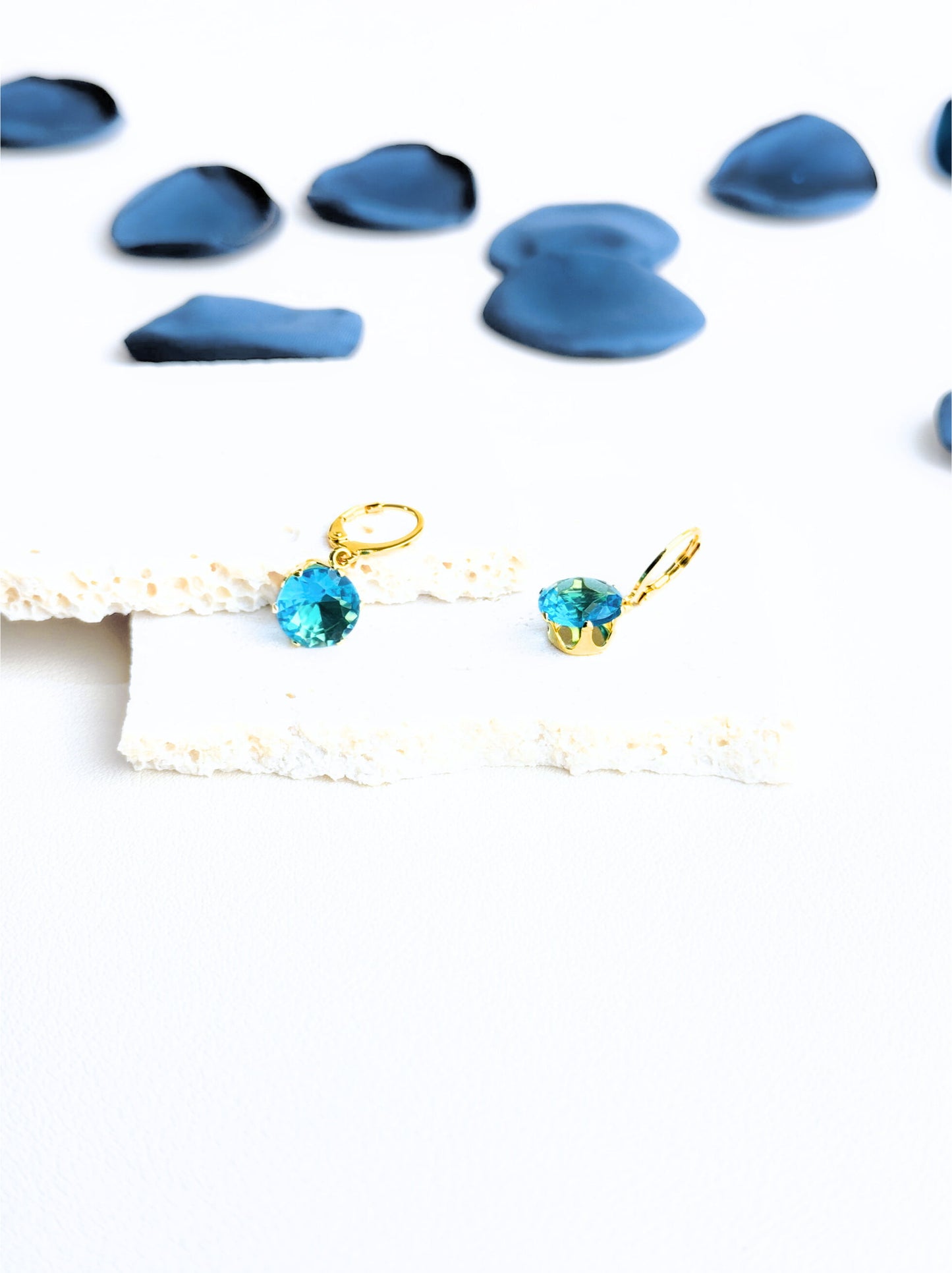 Blue crystal gold steel earrings