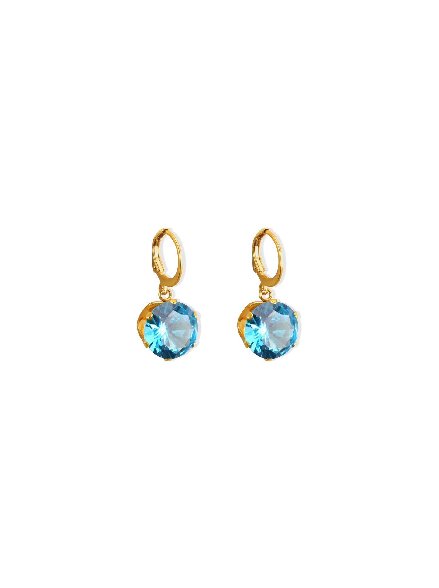 Boucles d'oreilles acier doré cristal bleu