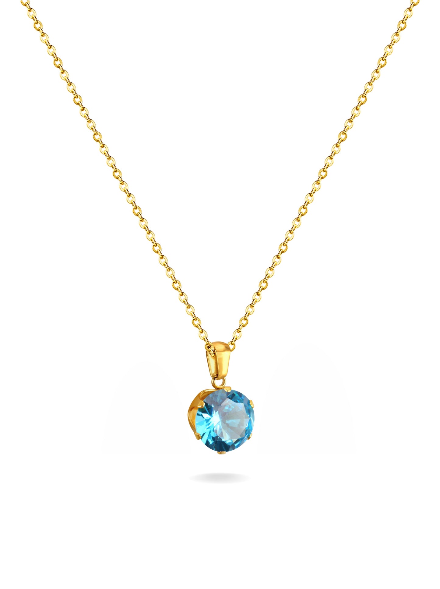 Collier en acier doré avec cristal bleu