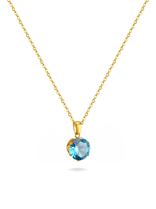 Golden steel necklace with blue crystal