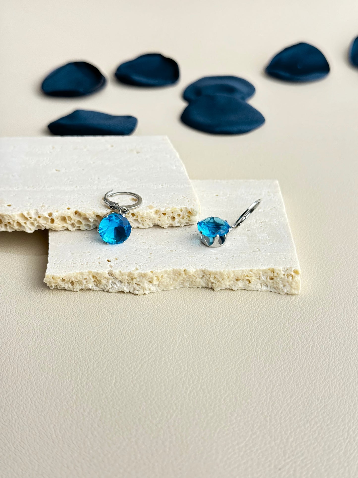 Blue Crystal Silver Steel Earrings