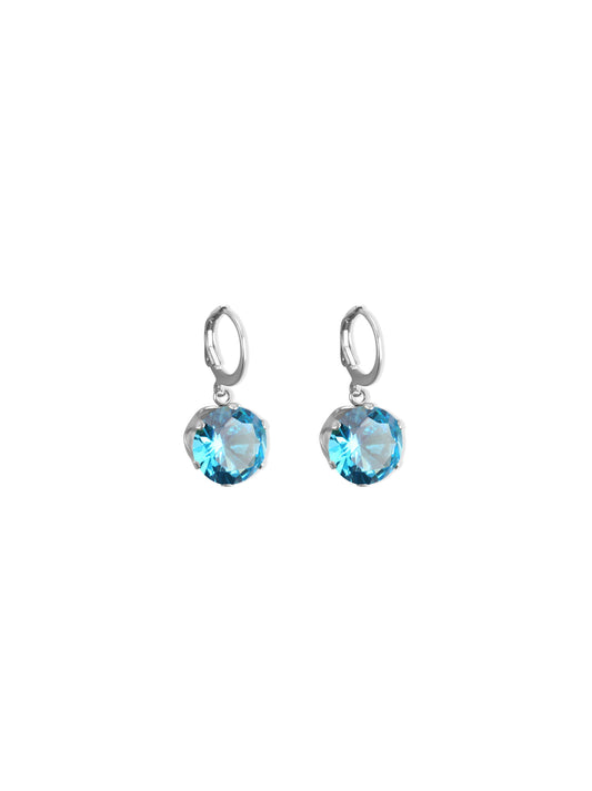 Boucles D'oreilles Acier Argenté Cristal Bleu