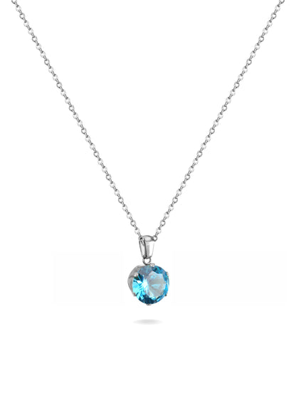 Collier en acier argenté avec cristal bleu