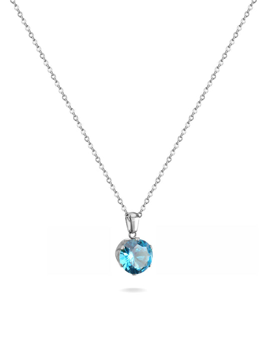 Silver steel necklace with blue crystal