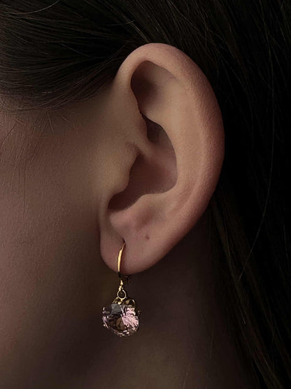 Pink crystal gold steel earrings