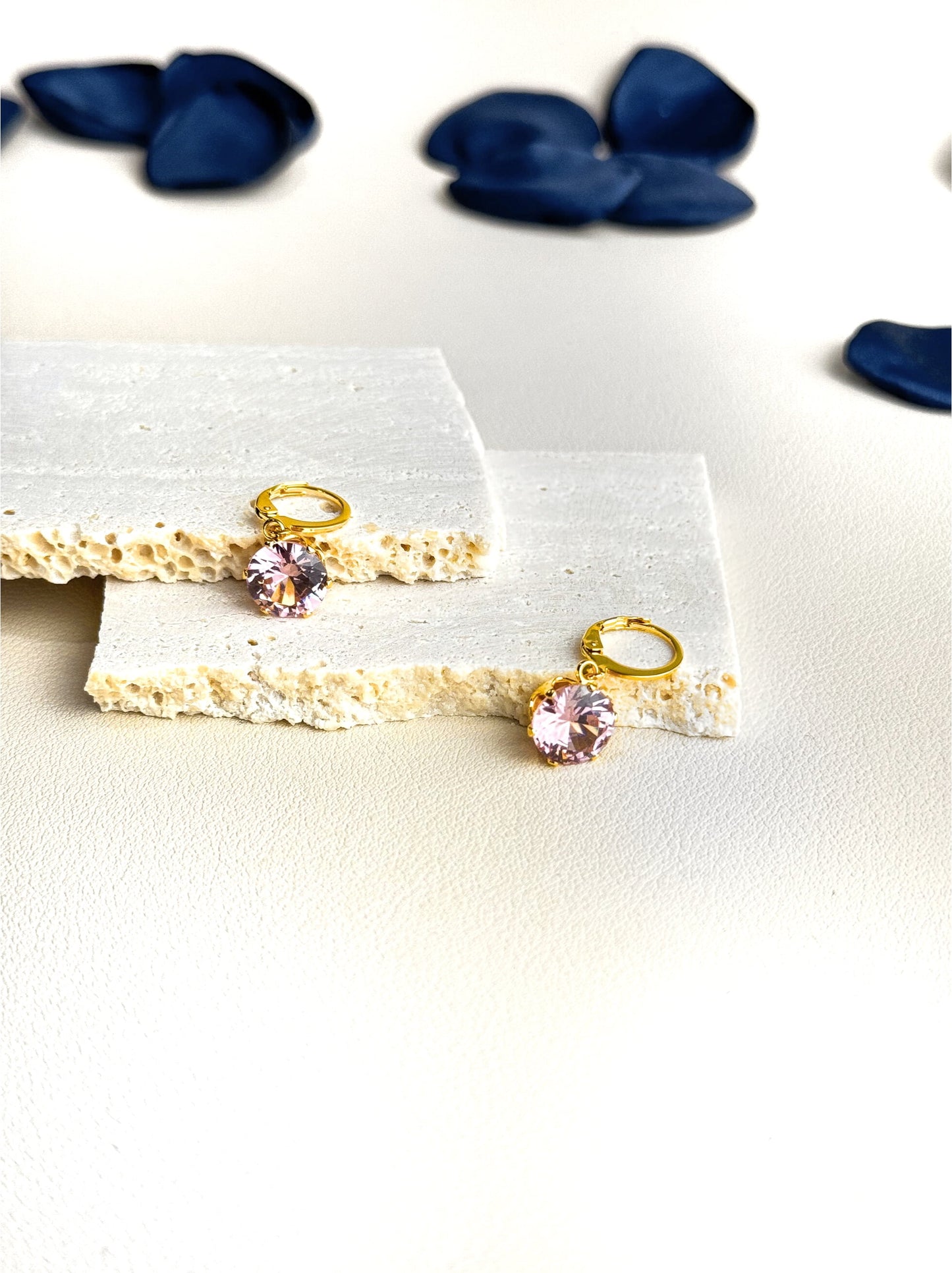 Pink crystal gold steel earrings