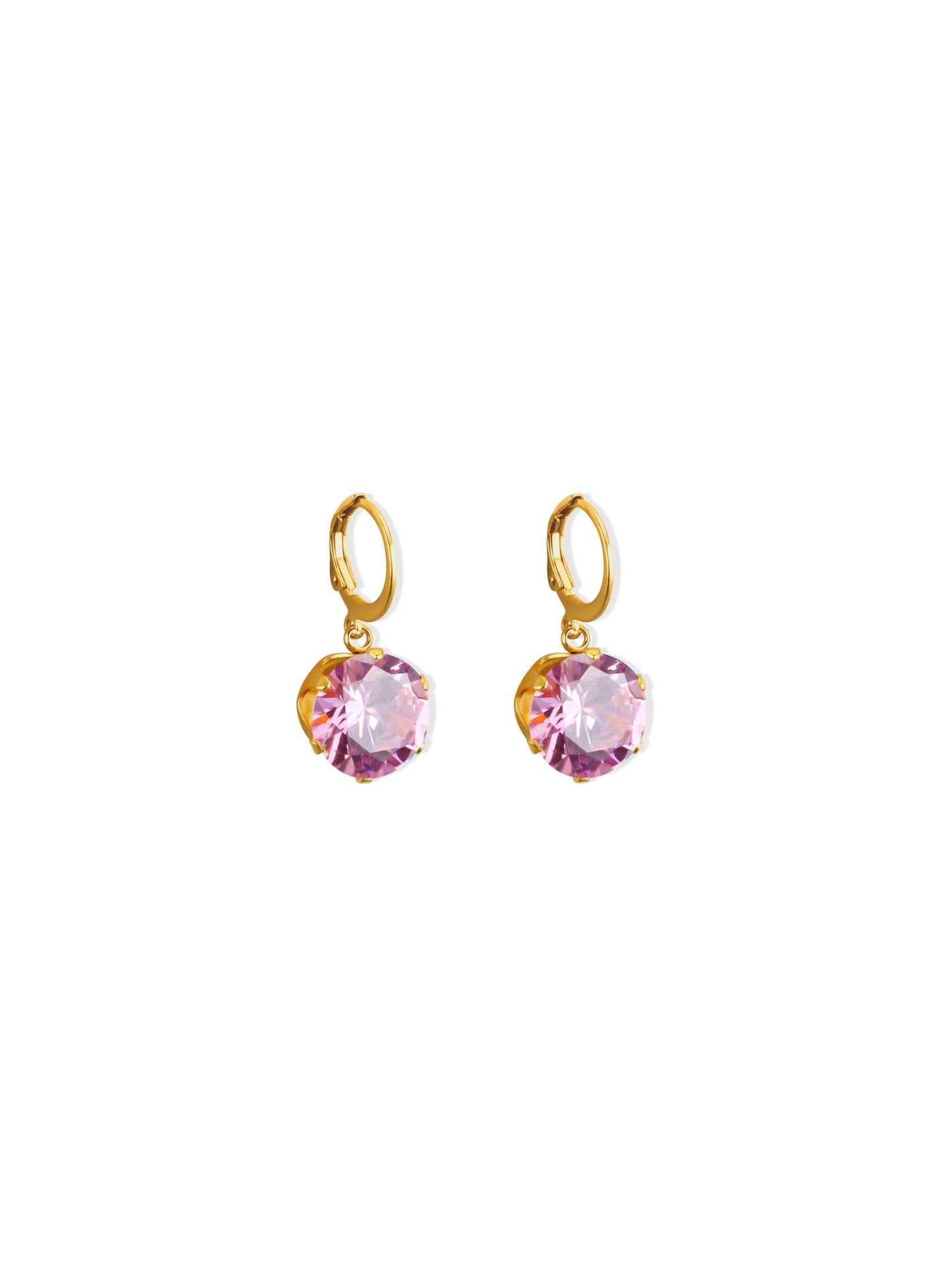 Pink crystal gold steel earrings