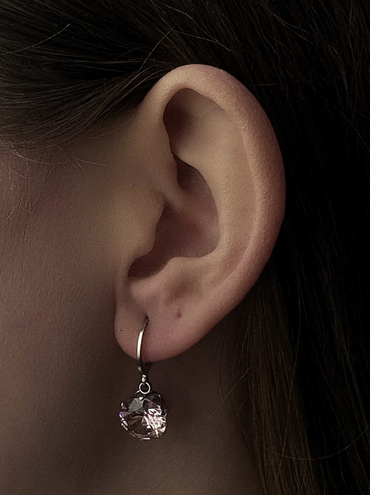 Pink Crystal Silver Steel Earrings