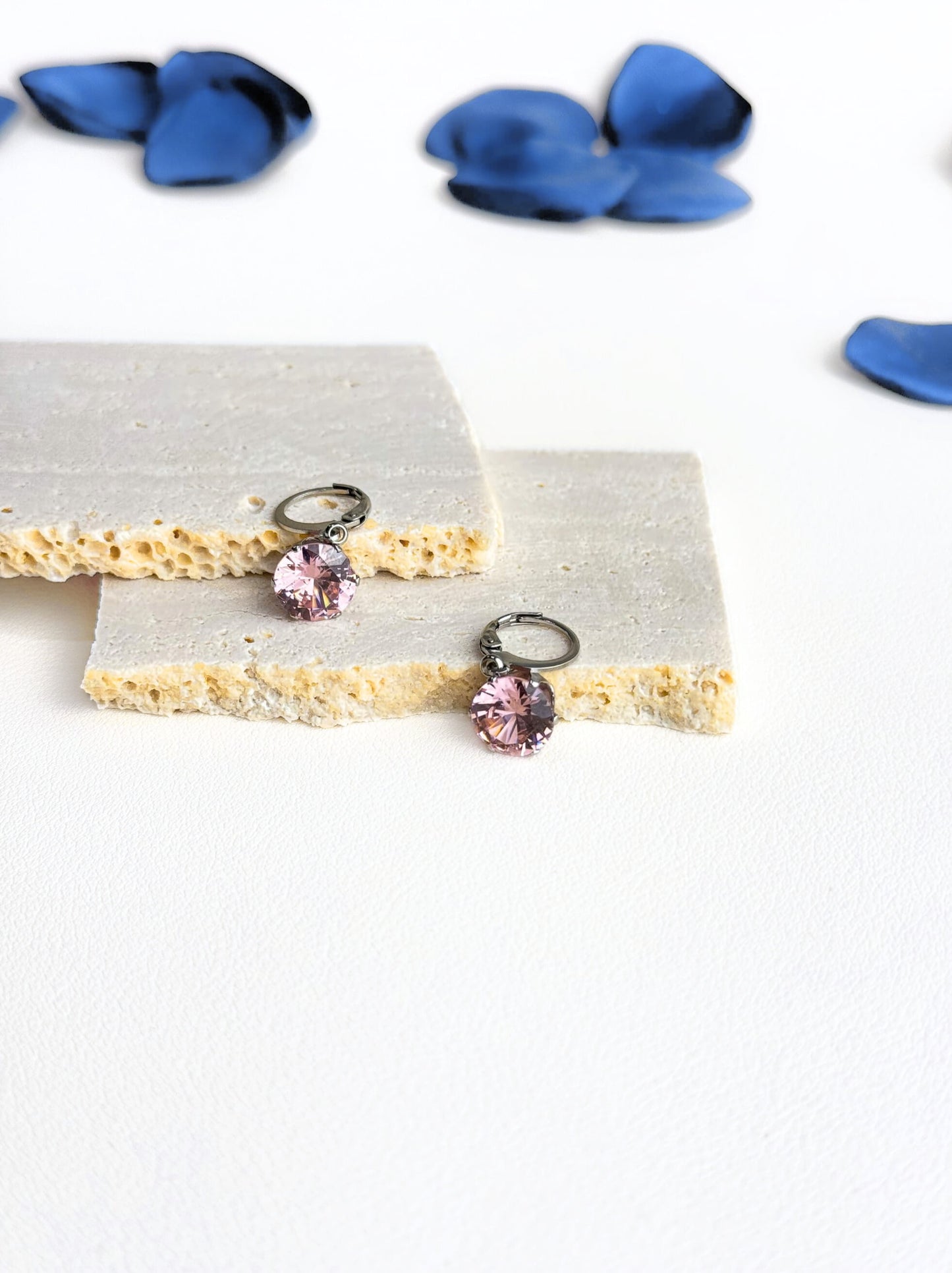 Pink Crystal Silver Steel Earrings