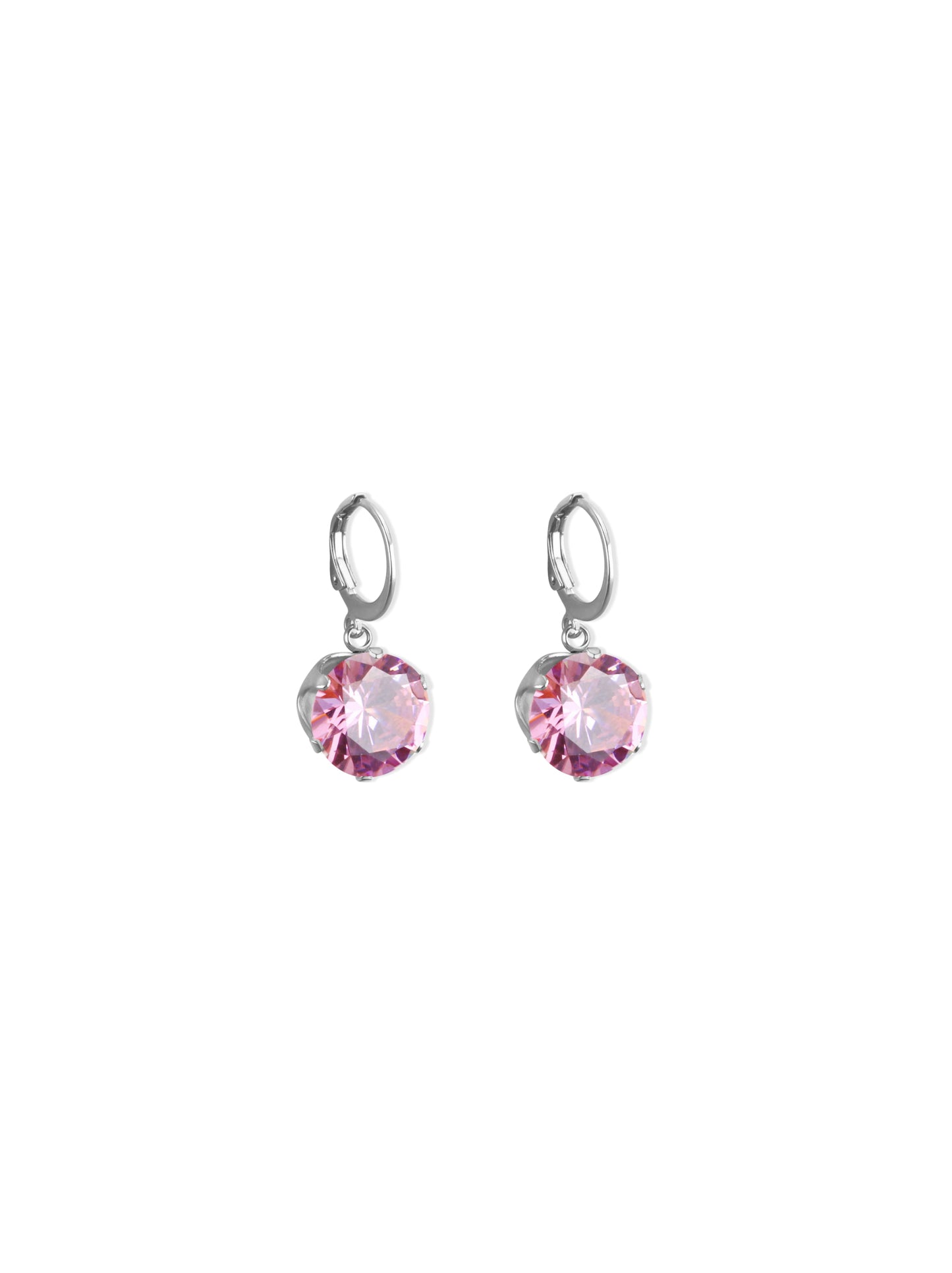 Pink Crystal Silver Steel Earrings