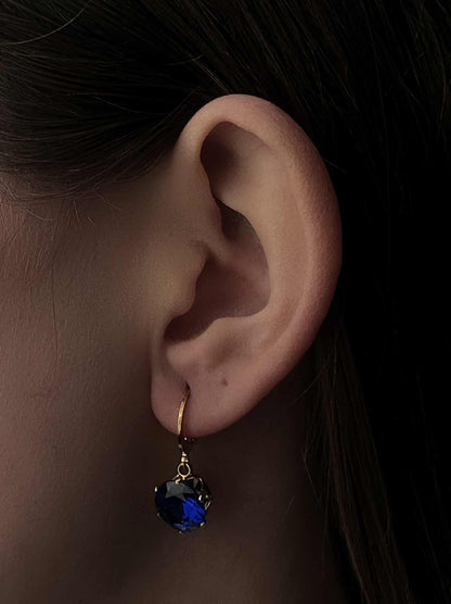 Boucles d'oreilles acier doré cristal bleu