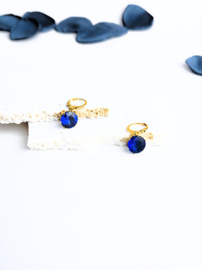 Blue crystal gold steel earrings