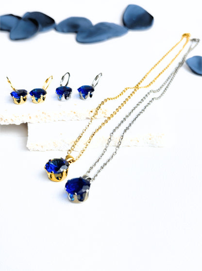 Blue crystal gold steel earrings