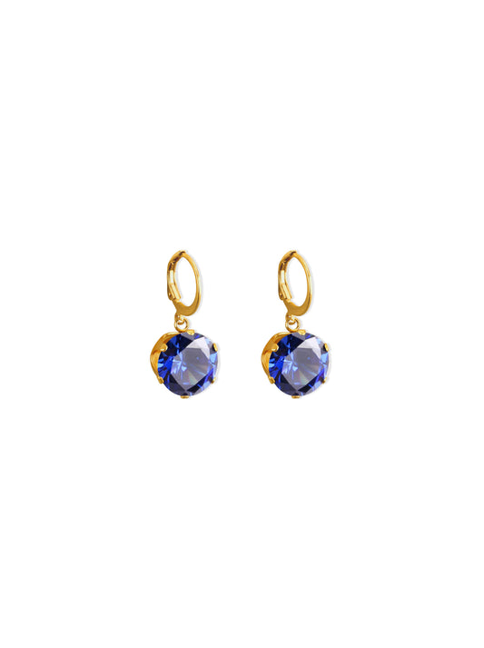 Boucles d'oreilles acier doré cristal bleu