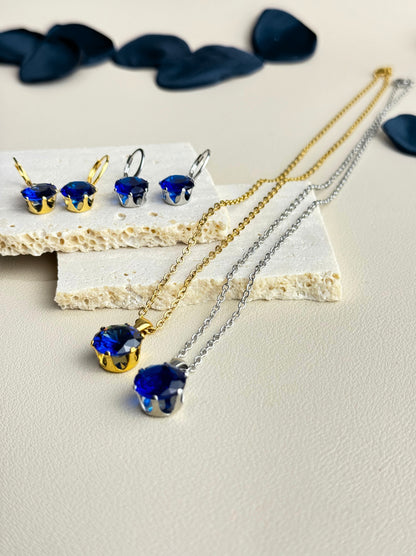 Blue Crystal Silver Steel Necklace