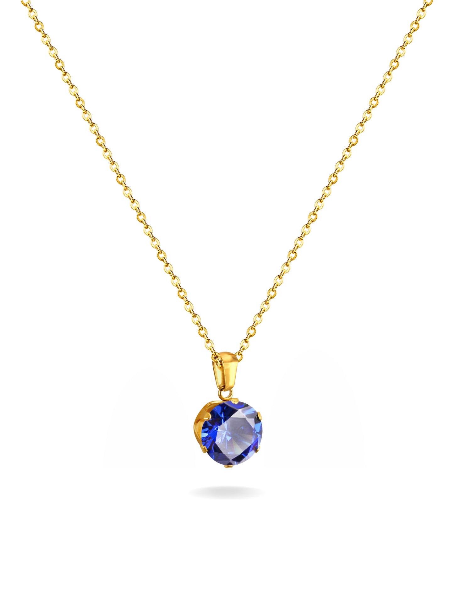 Collier acier doré cristal bleu