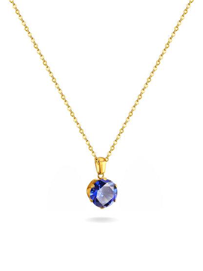 Collier acier doré cristal bleu