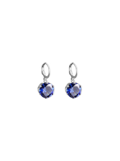 Boucles D'oreilles Acier Argenté Cristal Bleu