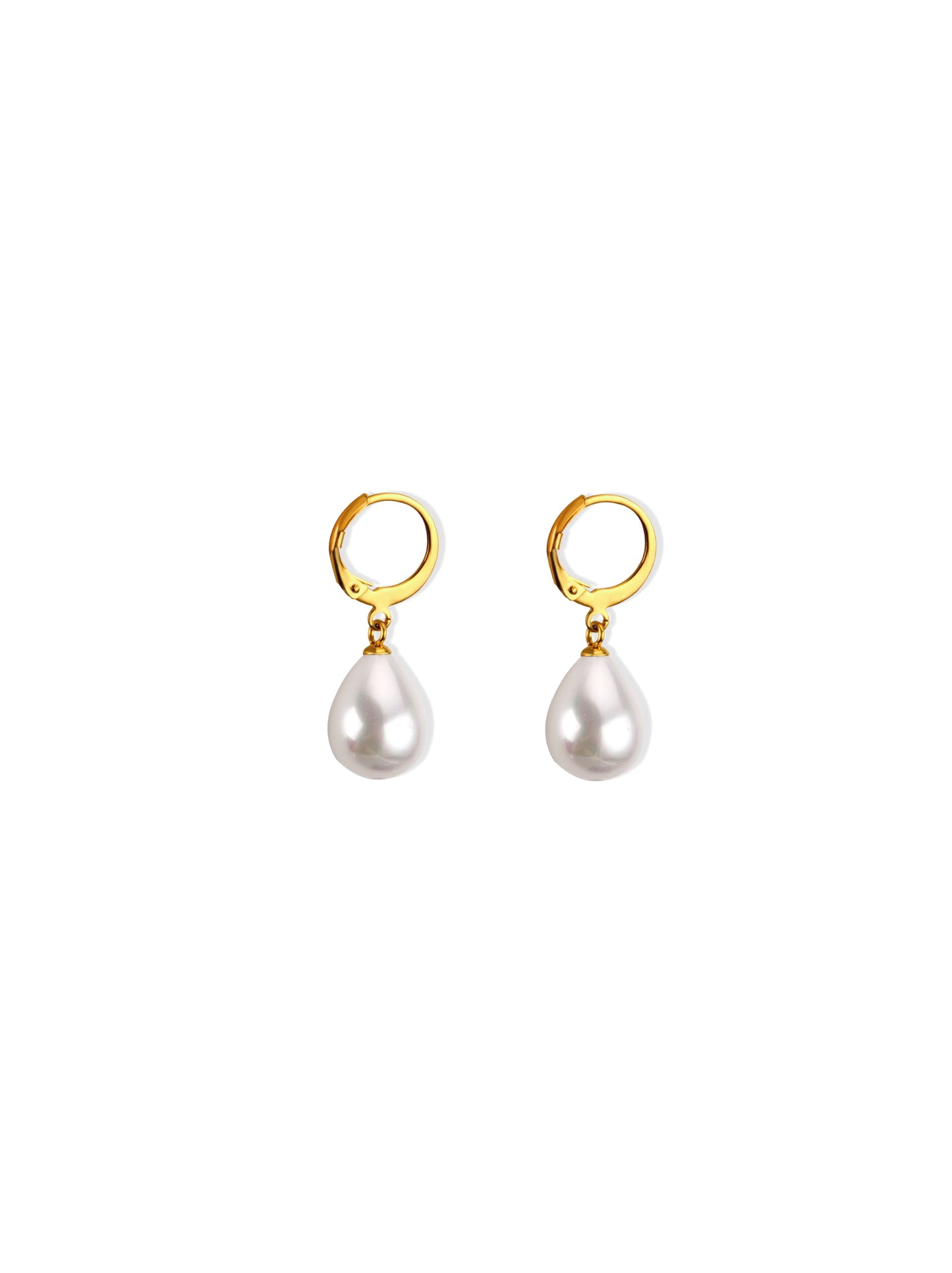 Golden steel earrings with pearl