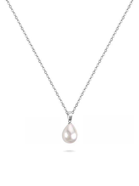 Silver steel necklace with pearl