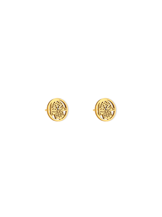 Hand of Fatima gold steel earring