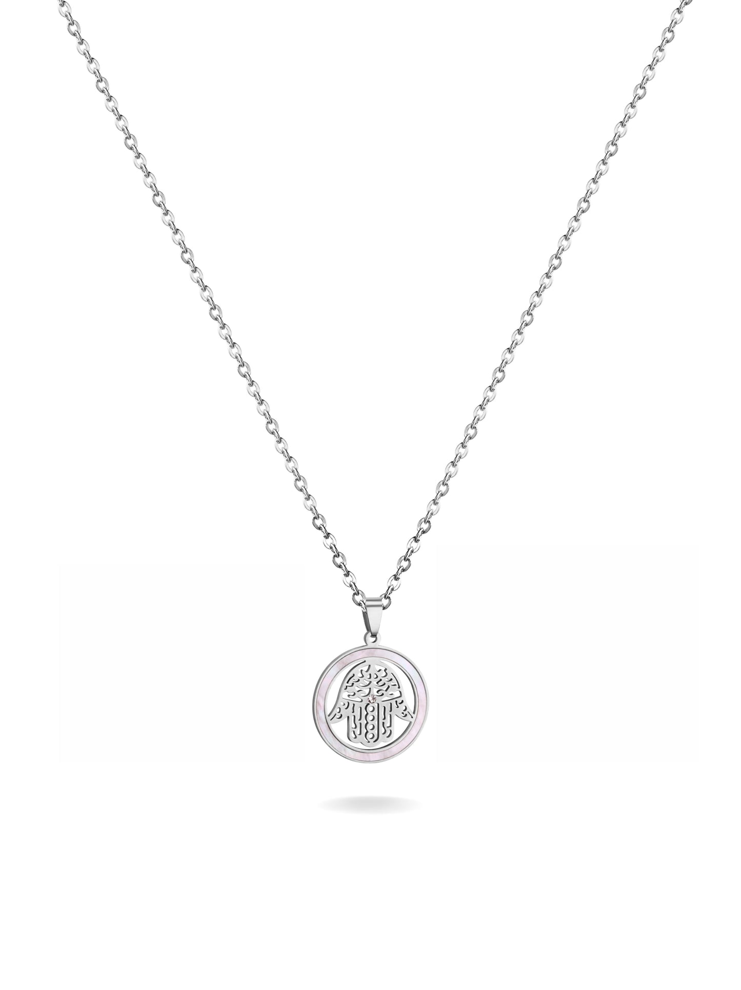 Silver steel necklace with hand of Fatima