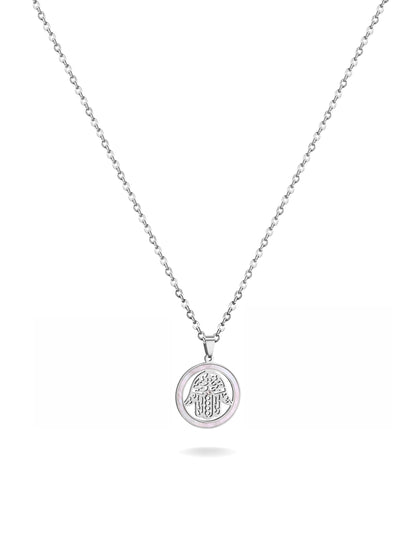 Silver steel necklace with hand of Fatima