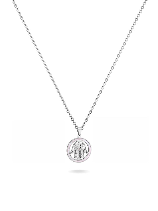 Silver steel necklace with hand of Fatima