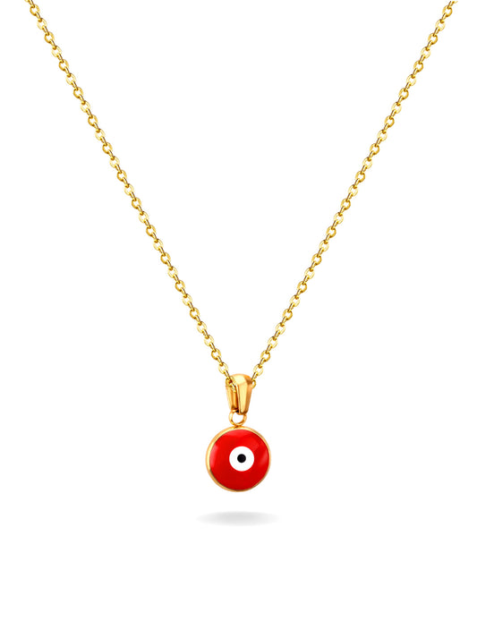 Golden steel necklace with red eye