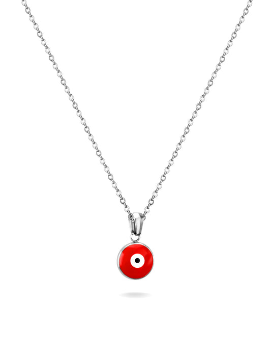 Silver steel necklace with red eye