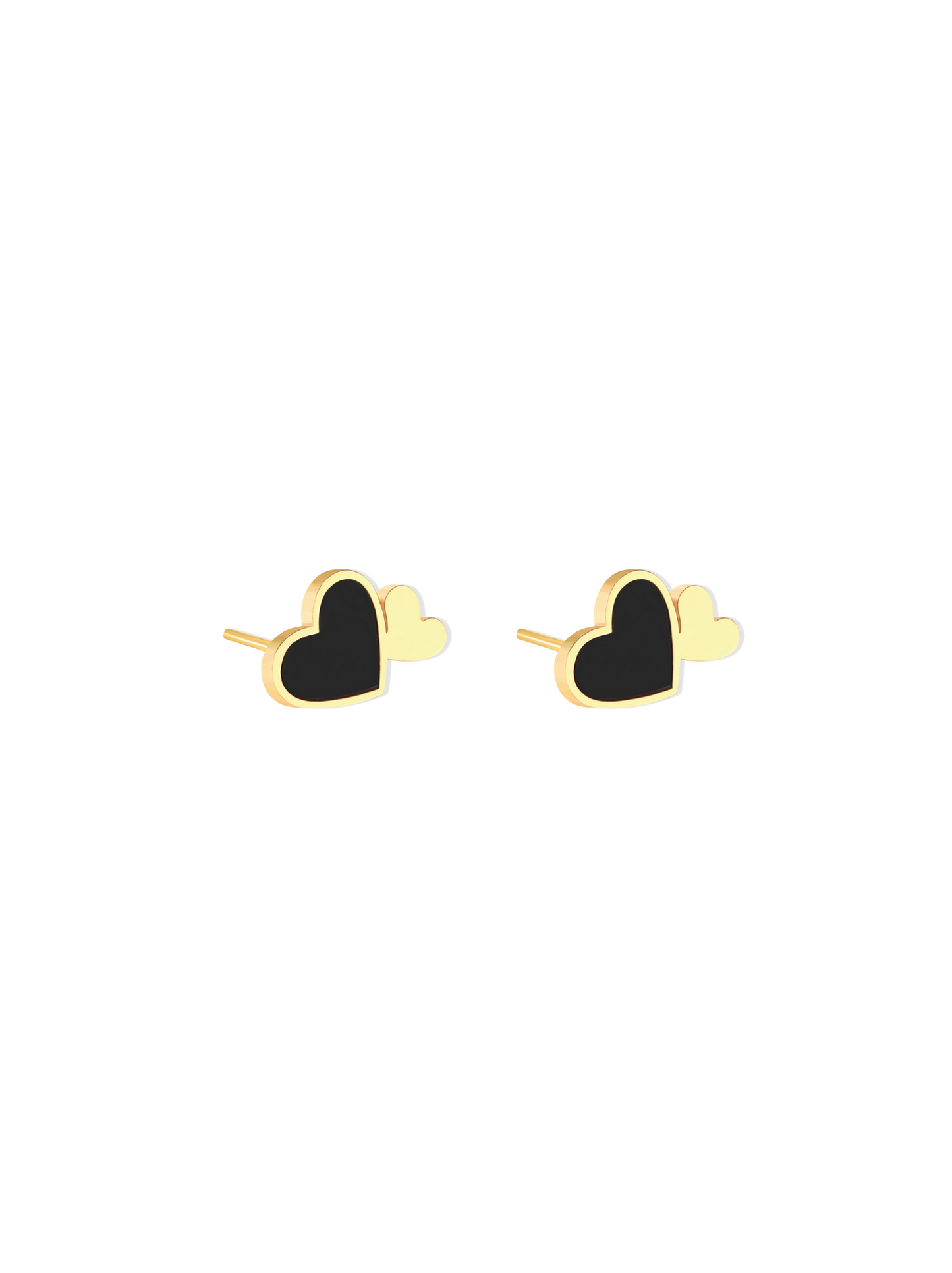 Golden steel earrings with black heart