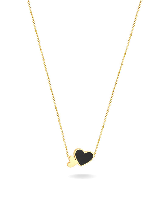 Golden steel necklace with black heart