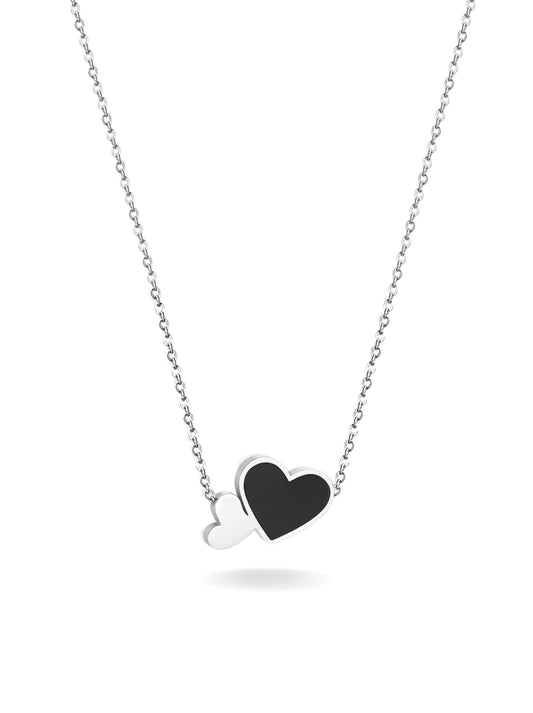 Silver steel necklace with black heart