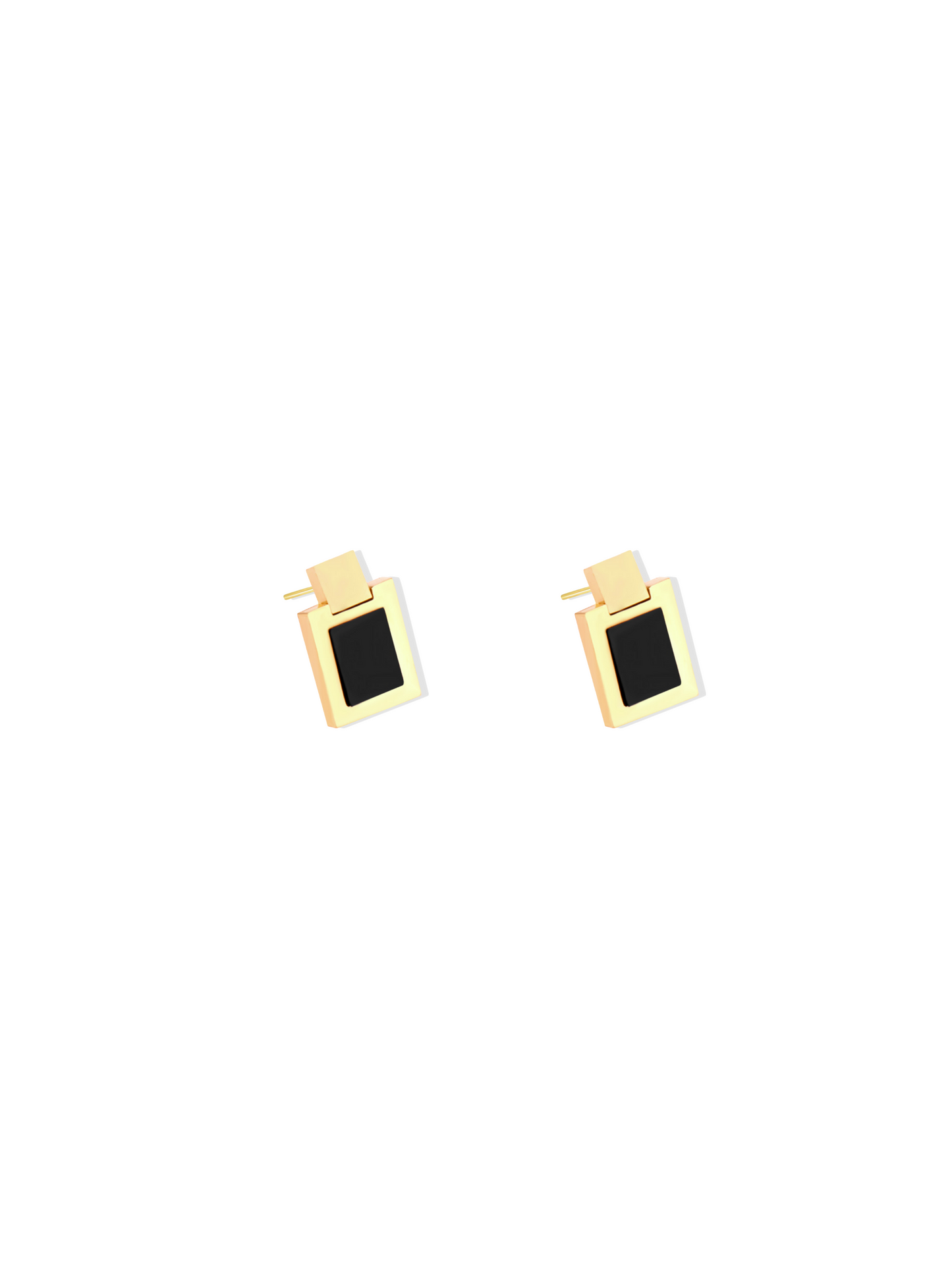 Golden steel earrings with black square