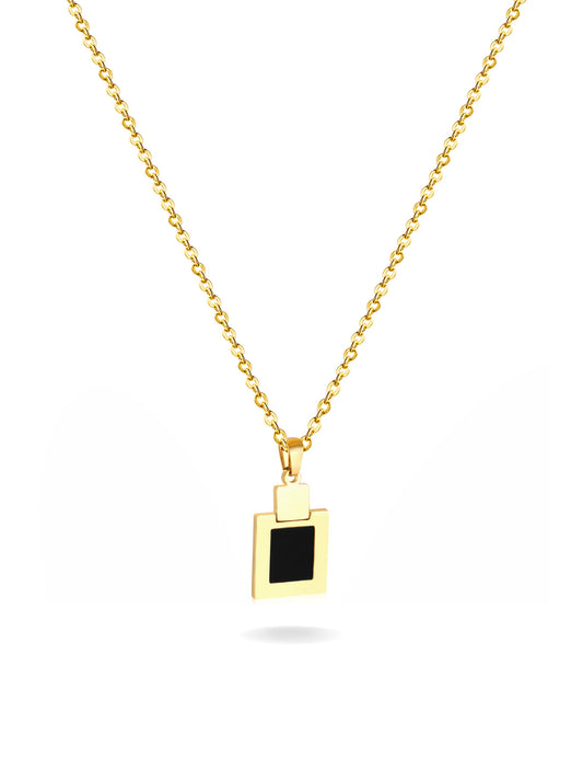 Golden steel necklace with black square