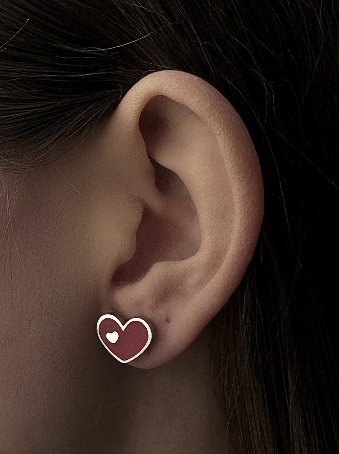 Silver steel earrings with heart