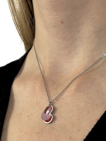 Silver steel necklace with heart