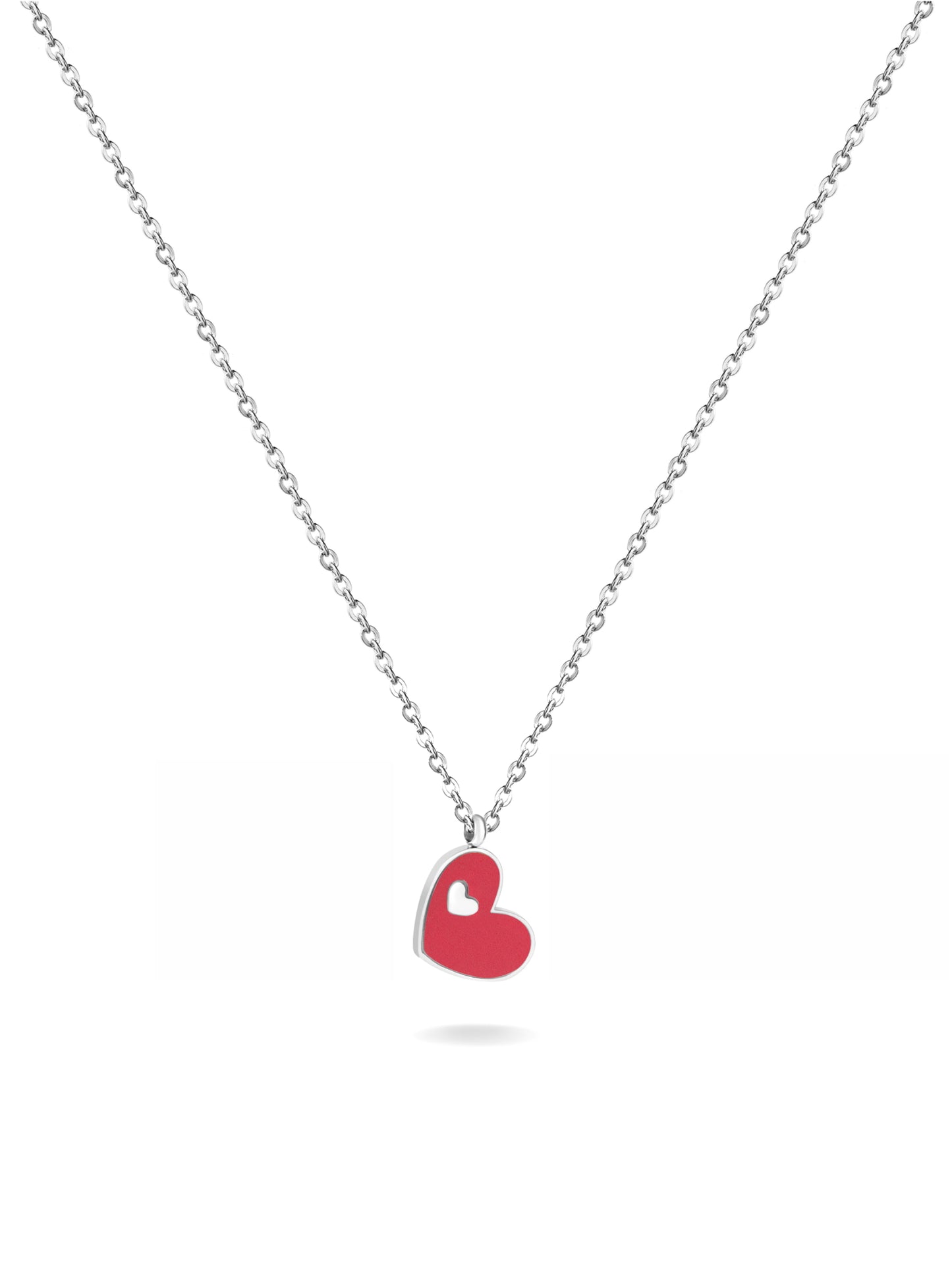 Silver steel necklace with heart