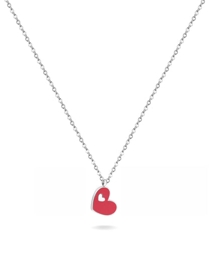 Collier en acier argenté avec coeur