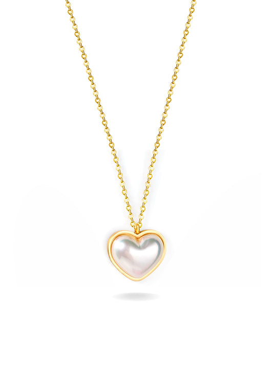 Golden steel necklace with pearl heart