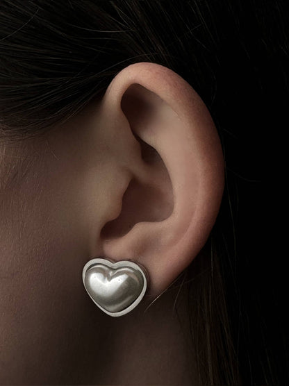 Pearl Heart Silver Steel Earrings