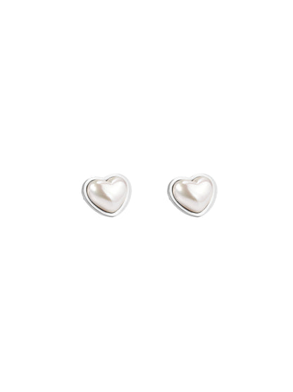 Pearl Heart Silver Steel Earrings