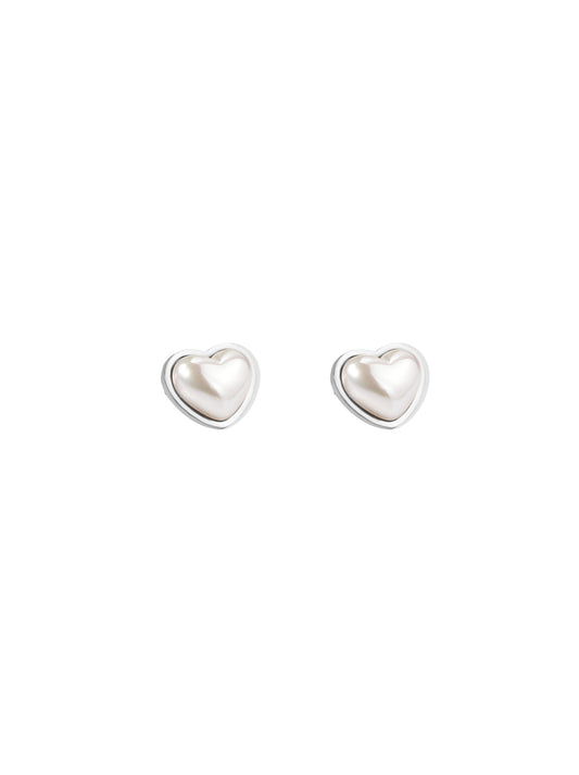 Pearl Heart Silver Steel Earrings