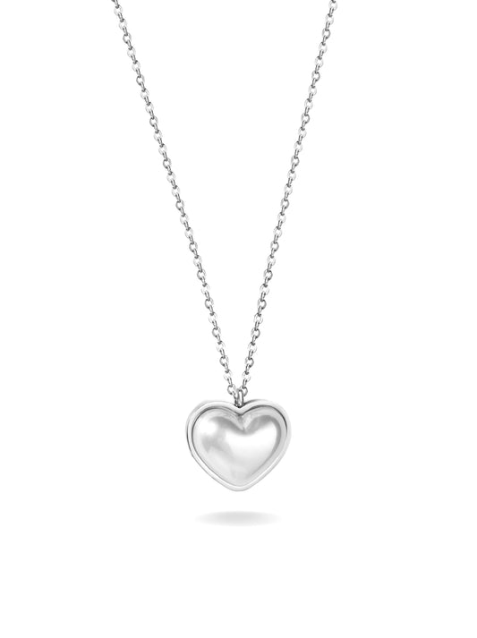 Silver steel necklace with pearl heart