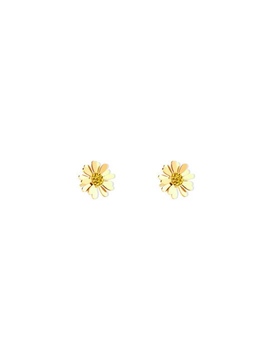 Golden steel earrings with flower