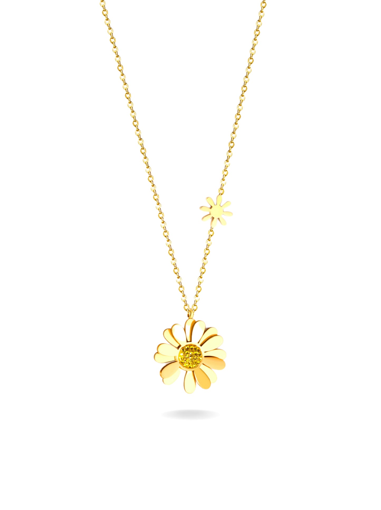 Golden steel necklace with flower