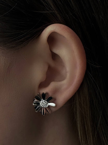 Silver steel earrings with flower