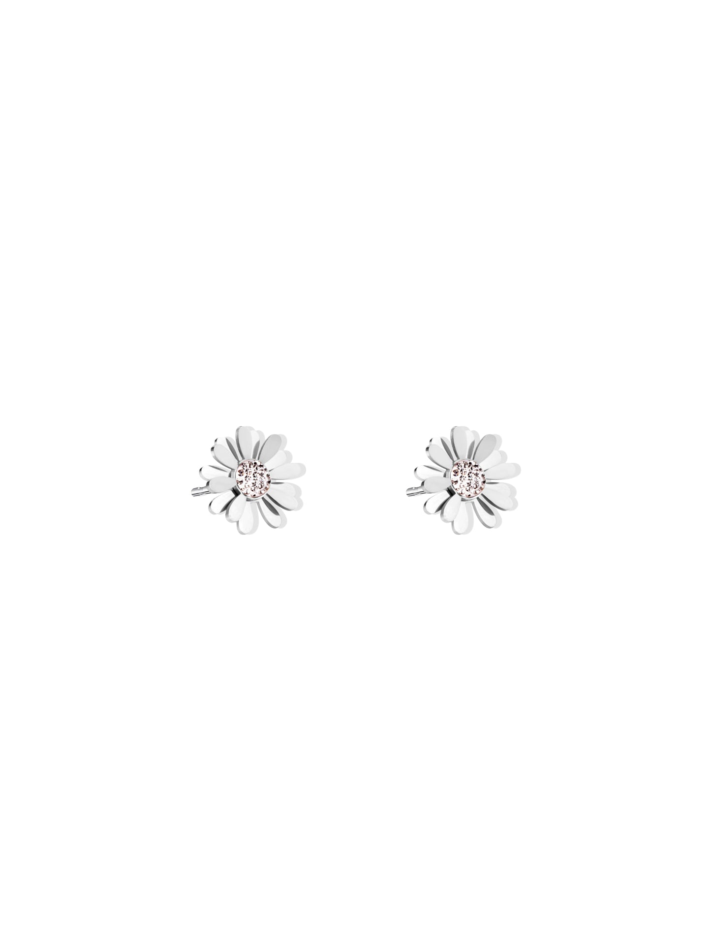 Silver steel earrings with flower