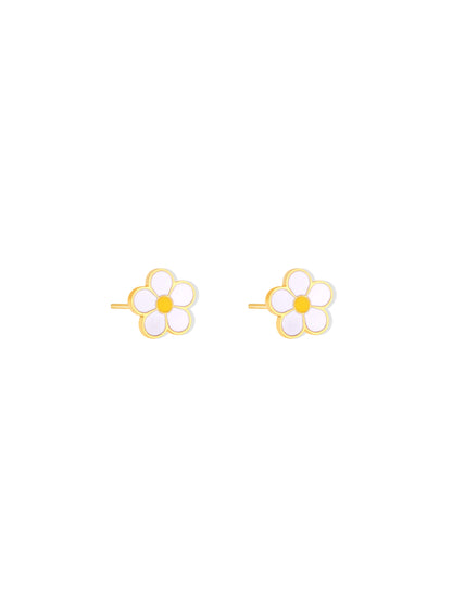 Golden steel earrings with flower