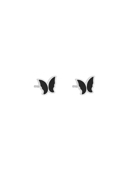 Boucles d'oreilles en acier argenté avec papillon noir